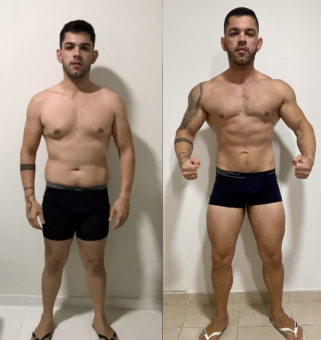 Resultado real 14 — comparativo antes e depois de um aluno acompanhado pela OmniFit